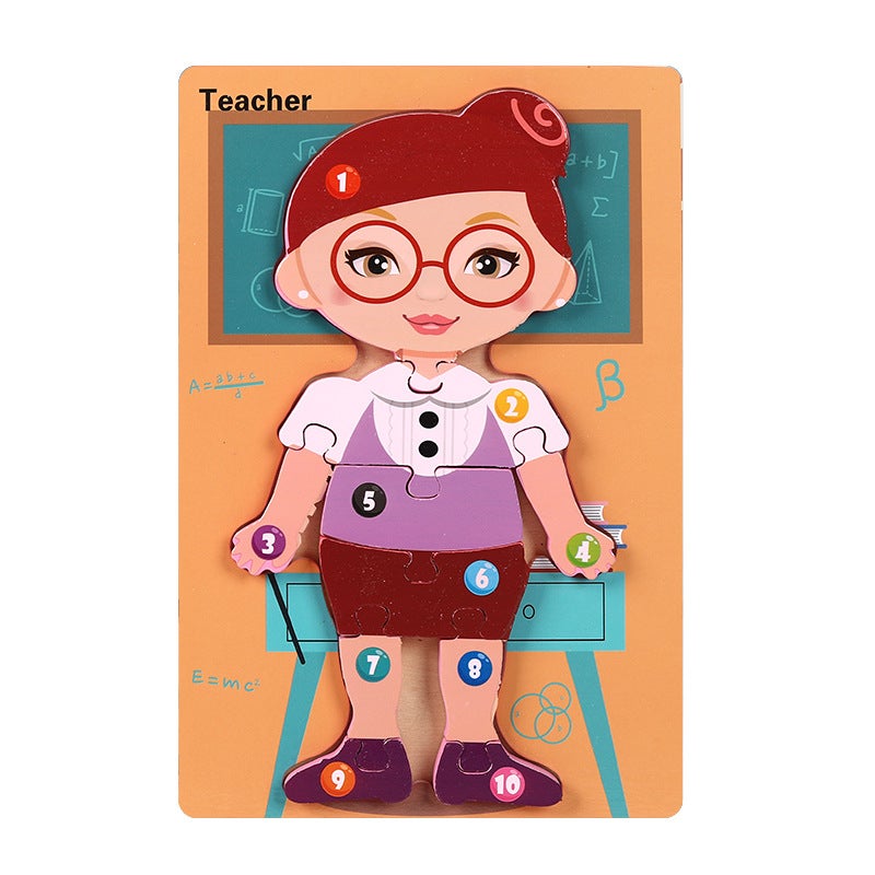 Wooden Animal Traffic Cognitive Cartoon Three-Dimensional Puzzle Toy Early Education Educational Children'S Big Block Matching Toy - Image 1